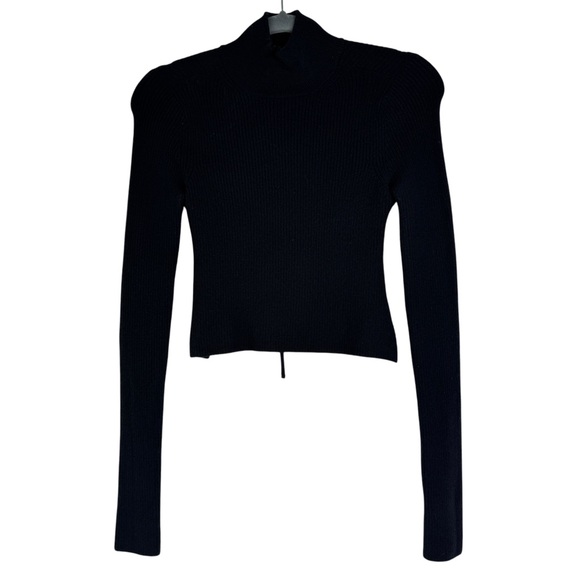 CAMILA COELHO Ribbed Knit Cropped M Black Cutout Open Back Mock Neck Long Sleeve - Picture 3 of 15